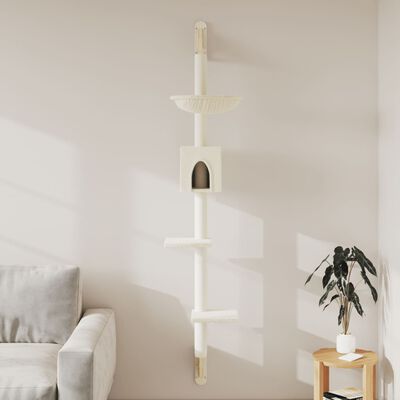 vidaXL Árvore de parede para gatos c/ poste arranhador 187 cm creme