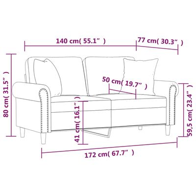 vidaXL Sofá 2 lugares c/ almofadas decorativas 140 cm veludo preto