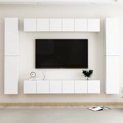 vidaXL 10 pcs conjunto de móveis de TV derivados de madeira branco