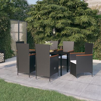 vidaXL 7 pcs conjunto de jantar para jardim com almofadões preto