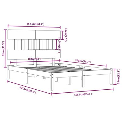 vidaXL Estrutura de cama 160x200 cm madeira maciça