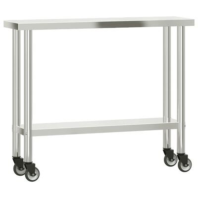 vidaXL Mesa de trabalho de cozinha c/ rodas 110x30x85 cm aço inox.