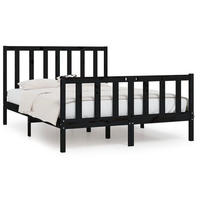 vidaXL Estrutura de cama casal 135x190 cm madeira maciça preto