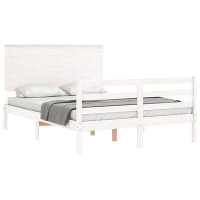 vidaXL Estrutura de cama com cabeceira 140x200cm madeira maciça branco