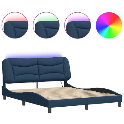 vidaXL Estrutura de cama c/ luzes LED 160x200 cm tecido azul