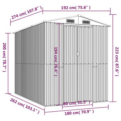 vidaXL Abrigo de jardim 192x274x223 cm aço galvanizado castanho