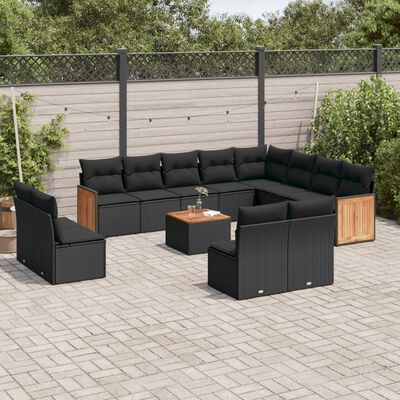 vidaXL 13 pcs conjunto de sofás de jardim com almofadões vime PE preto