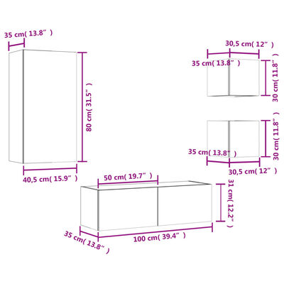 vidaXL 4 pcs móveis de parede para TV com luzes LED carvalho sonoma