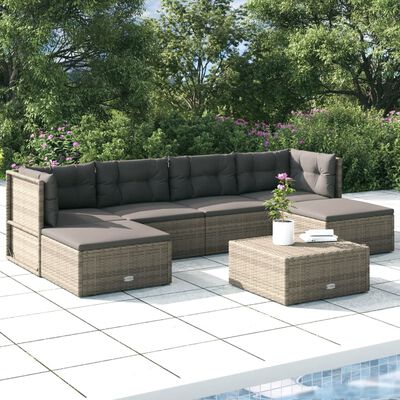 vidaXL 6 pcs conjunto lounge de jardim c/ almofadões vime PE cinzento