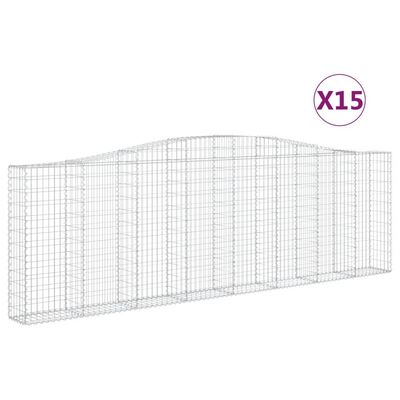 vidaXL Cestos gabião arqueados 15 pcs 400x30x120/140 ferro galvanizado