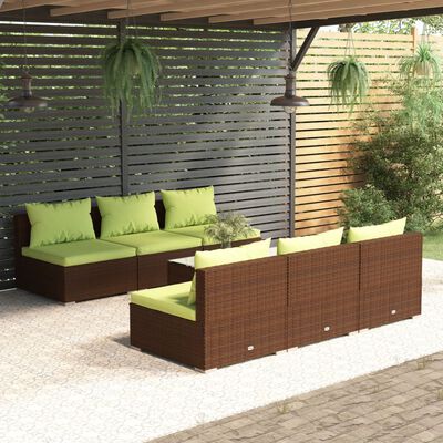 vidaXL 7 pcs conjunto lounge de jardim c/ almofadões vime PE castanho