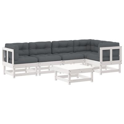 vidaXL 6pcs conjunto lounge jardim c/ almofadões madeira maciça branco