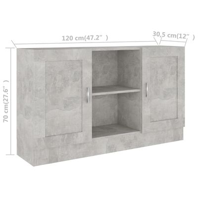 vidaXL Aparador 120x30,5x70 cm derivados de madeira cinzento cimento