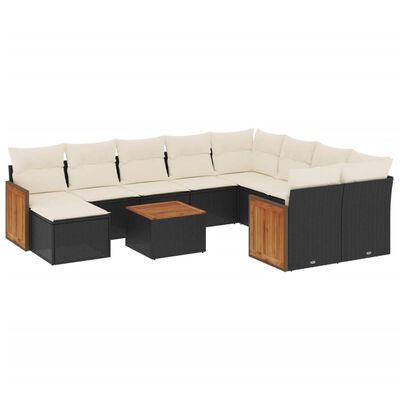 vidaXL 11 pcs conjunto sofás de jardim c/ almofadões vime PE preto