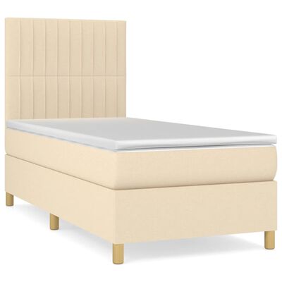 vidaXL Cama com molas/colchão 90x190 cm tecido cor creme