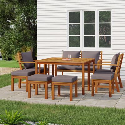 vidaXL 9 pcs conjunto de jantar p/ jardim c/ almofadões acácia maciça