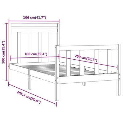 vidaXL Estrutura de cama 100x200 cm pinho maciço branco