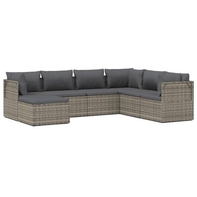 vidaXL 7 pcs conjunto lounge de jardim c/ almofadões vime PE cinzento