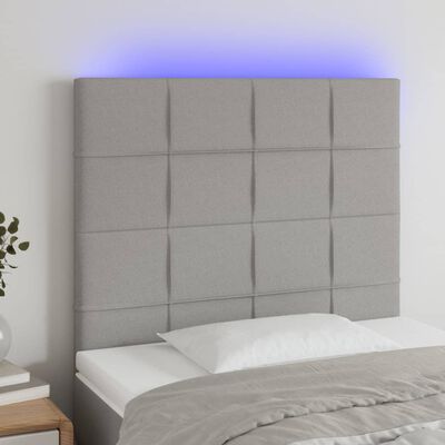 vidaXL Cabeceira cama c/ luzes LED tecido 80x5x118/128 cm cinza-claro