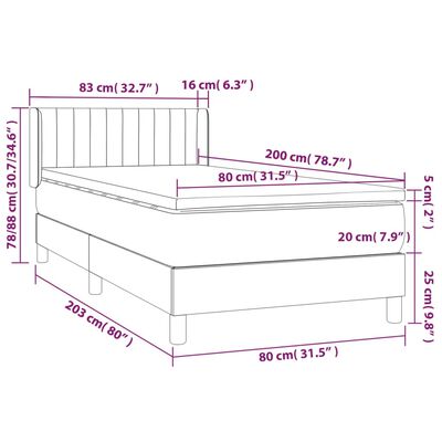 vidaXL Cama com molas/colchão 80x200 cm veludo cinza-escuro