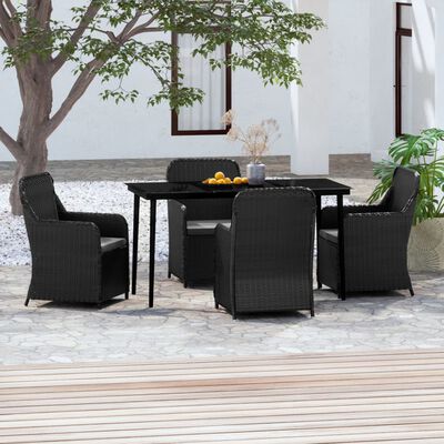 vidaXL 5 pcs conjunto de jantar p/ jardim c/ almofadões preto