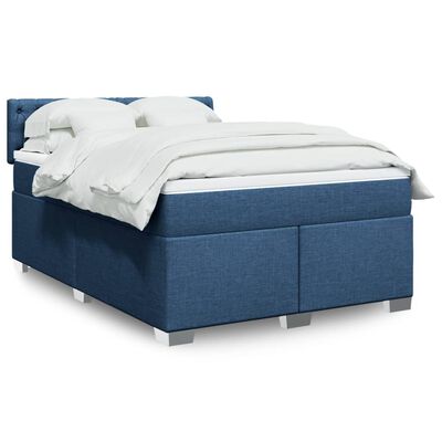 vidaXL Cama com molas/colchão 160x200 cm tecido azul