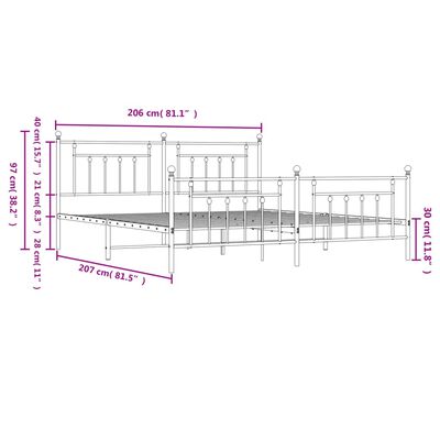 vidaXL Estrutura de cama com cabeceira e pés 200x200 cm metal preto