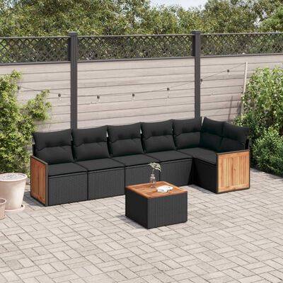 vidaXL 7 pcs conjunto de sofás p/ jardim c/ almofadões vime PE preto