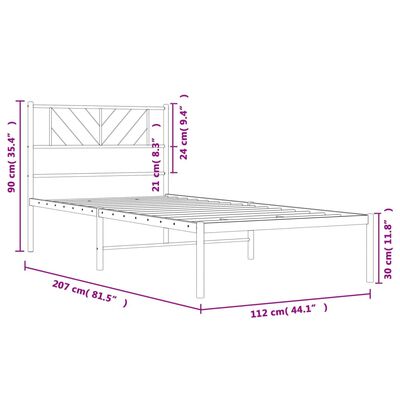 vidaXL Estrutura de cama em metal com cabeceira 107x203 cm branco