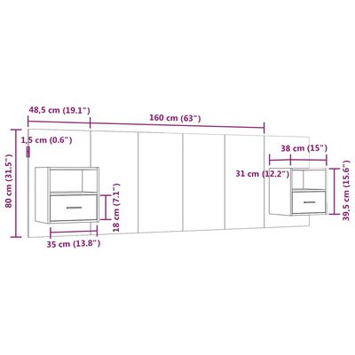 vidaXL Cabeceira cama + armários madeira processada branco