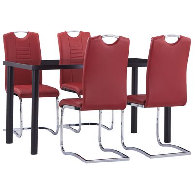 vidaXL 5 pcs conjunto de jantar couro artificial vermelho