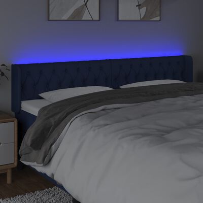 vidaXL Cabeceira de cama c/ luzes LED tecido 203x16x78/88 cm azul