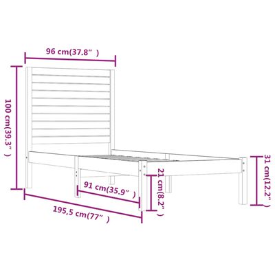 vidaXL Estrutura de cama solteiro 90x190 cm madeira maciça preto