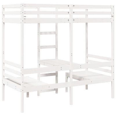 vidaXL Cama alta c/ secretária/cadeiras 75x190 cm pinho maciço branco