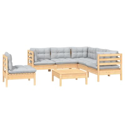 vidaXL 6 pcs conjunto lounge de jardim c/ almofadões cinza pinho