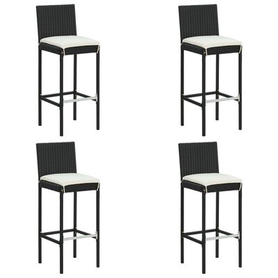 vidaXL 5 pcs conjunto de bar p/ exterior c/ almofadões vime PE preto