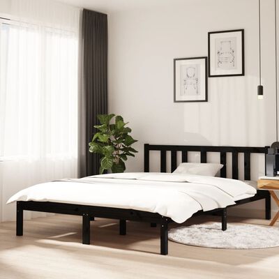 vidaXL Estrutura de cama casal 135x190 cm madeira maciça preto