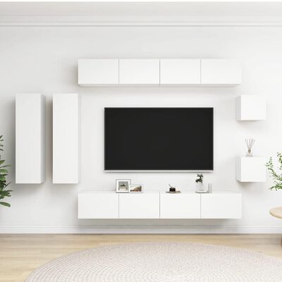 vidaXL 8 pcs conjunto de móveis de TV derivados de madeira branco