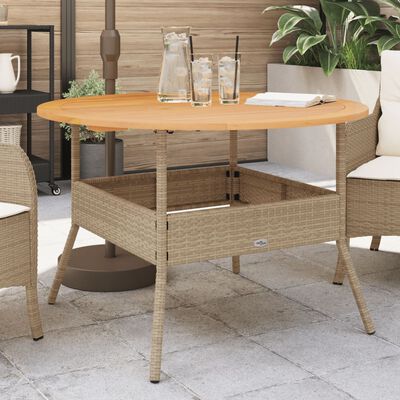 vidaXL Mesa de jardim com tampo de acácia Ø110x71 cm vime PE bege