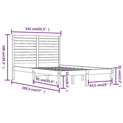 vidaXL Estrutura de cama casal 135x190 cm madeira maciça preto