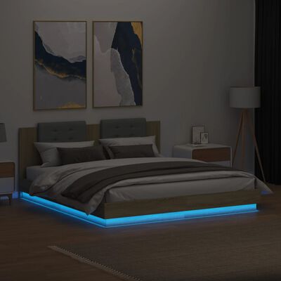 vidaXL Estrutura cama c/ cabeceira/luzes LED 200x200cm carvalho sonoma