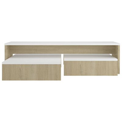 vidaXL Conjunto mesas de centro 100x100x26,5 cm branco/carvalho sonoma