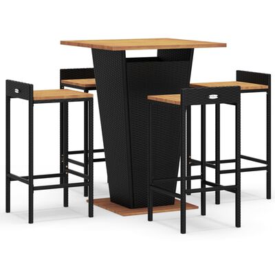 vidaXL 5 pcs conjunto de bar p/ jardim vime PE/acácia maciça preto