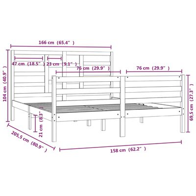 vidaXL Estrutura de cama sem colchão 160x200 cm madeira maciça