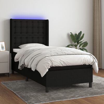 vidaXL Cama box spring c/ colchão e LED 100x200 cm tecido preto