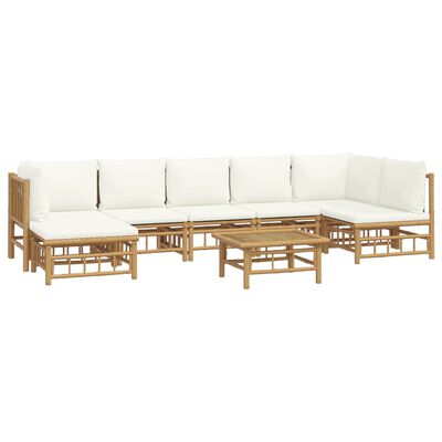 vidaXL 8 pcs conjunto lounge de jardim bambu c/ almofadões branco nata