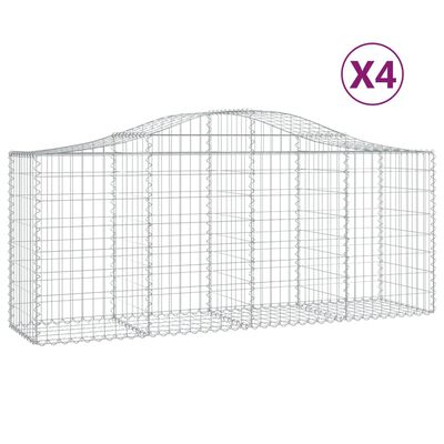 vidaXL Cestos gabião arqueados 4 pcs 200x50x80/100cm ferro galvanizado