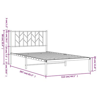 vidaXL Estrutura de cama com cabeceira 107x203 cm metal preto