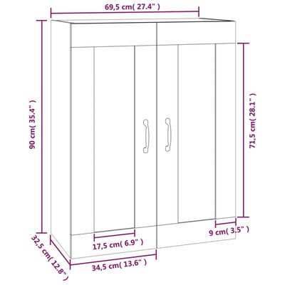 vidaXL Armário de parede suspenso 69,5x32,5x90 cm cinzento cimento