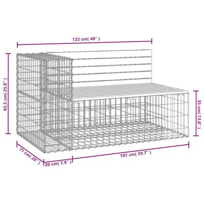 vidaXL Banco de jardim c/ design gabião 122x71x65,5cm pinho impregnado